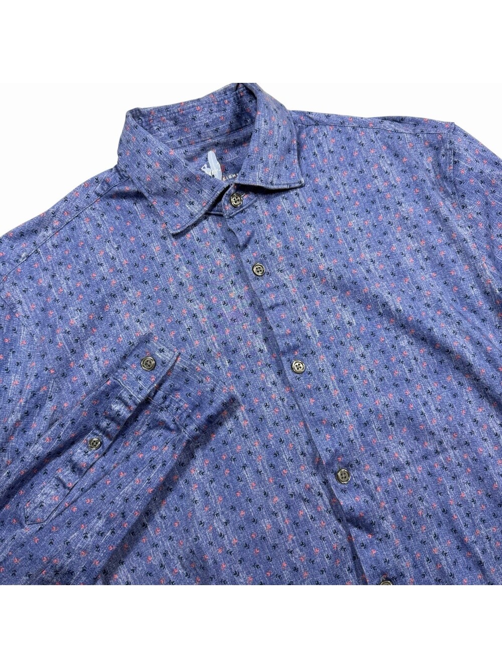 johnnie-O Featherweight Long Sleeve Blue Red Floral Print Cotton Shirt Medium